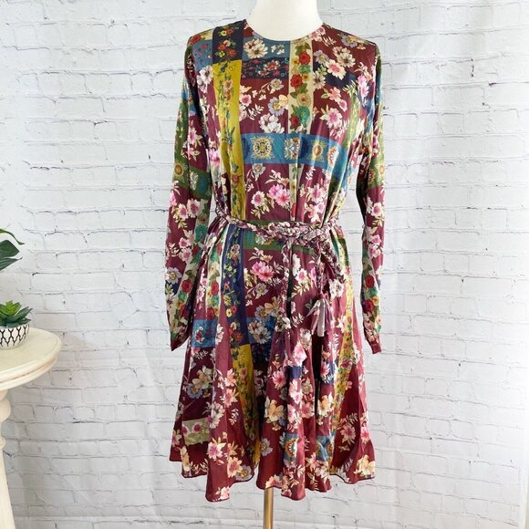 NWT Johnny Was Laurie Pippa Belted Patchwork Mini Dress Women’s S Silk with Slip - Picture 2 of 12